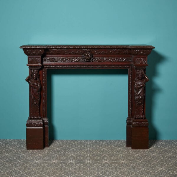 Large Antique Handcarved English Oak Fire Surround