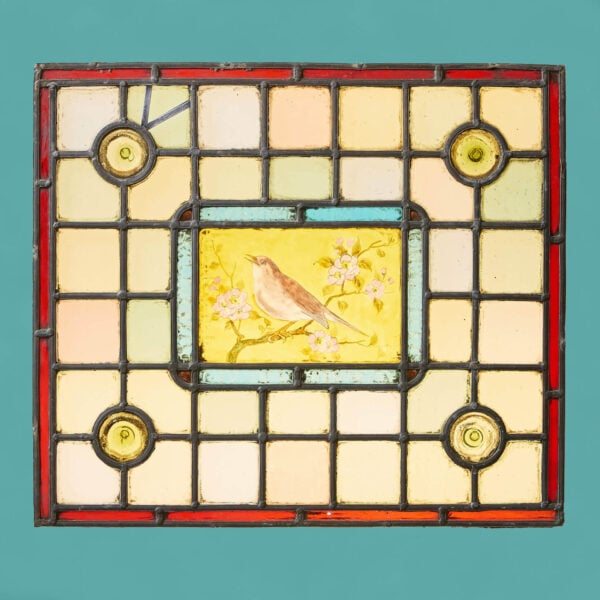 19th Century English Stained Glass Window with Bird