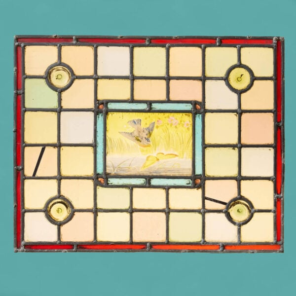 English Victorian Stained Glass Window with Riverside Scene