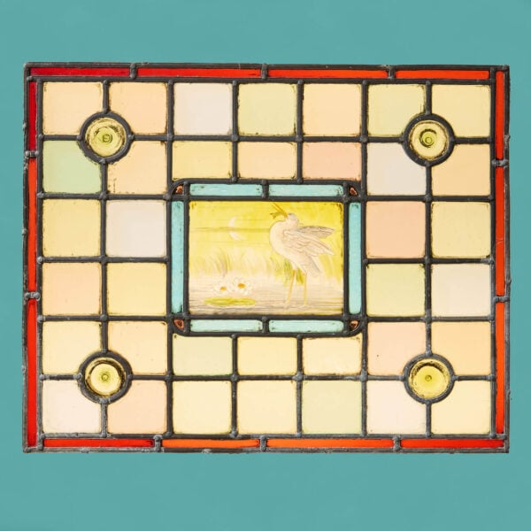 19th Century Victorian Stained Glass Window with Heron