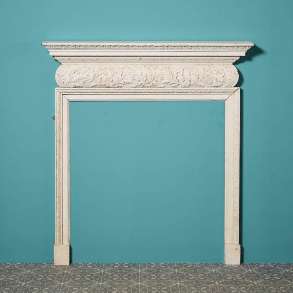 19th Century English Carved & Painted Pine Fire Surround