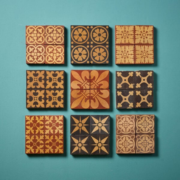 Set of 36 Reclaimed Mixed Encaustic Tiles by Craven Dunnill & Co And Others