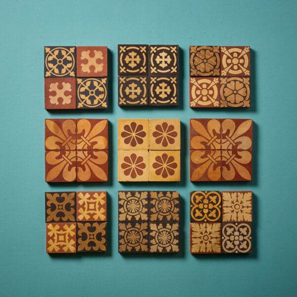 Set of 36 Reclaimed Mixed Encaustic Tiles by Craven Dunnill & Co And Others