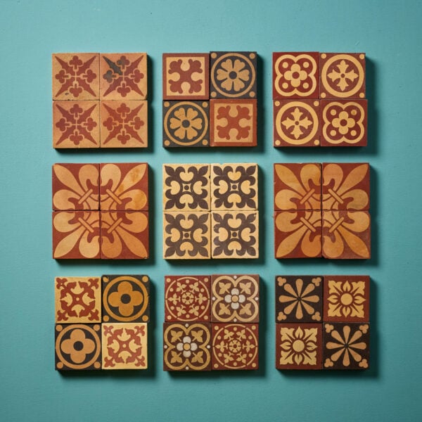 Set of 36 Reclaimed Mixed Encaustic Tiles by Craven Dunnill & Co And Others