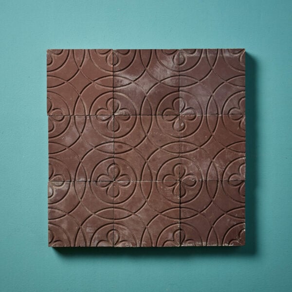 Set of 9 Brown Tiles With Circular Floral Design