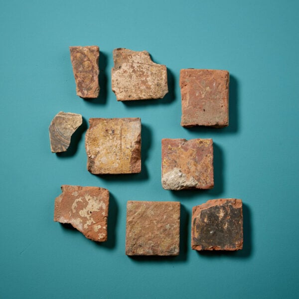 Set of 9 English 14th Century Terracotta Medieval Encaustic Tile Fragments