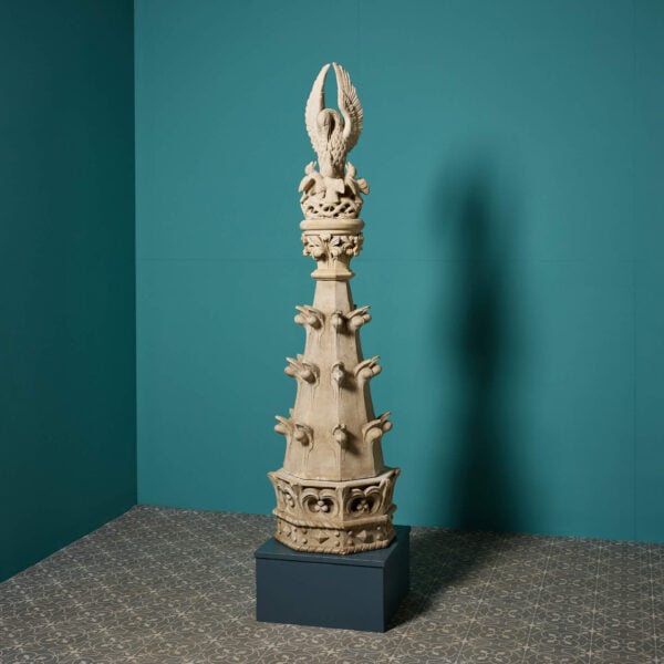 19th Century Hand Carved Limestone Pinnacle Depicting The Pelican In Her Piety