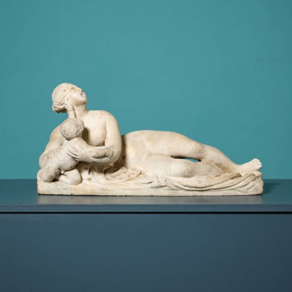 19th Century Statuary Marble Figure of a Reclining Woman & Child
