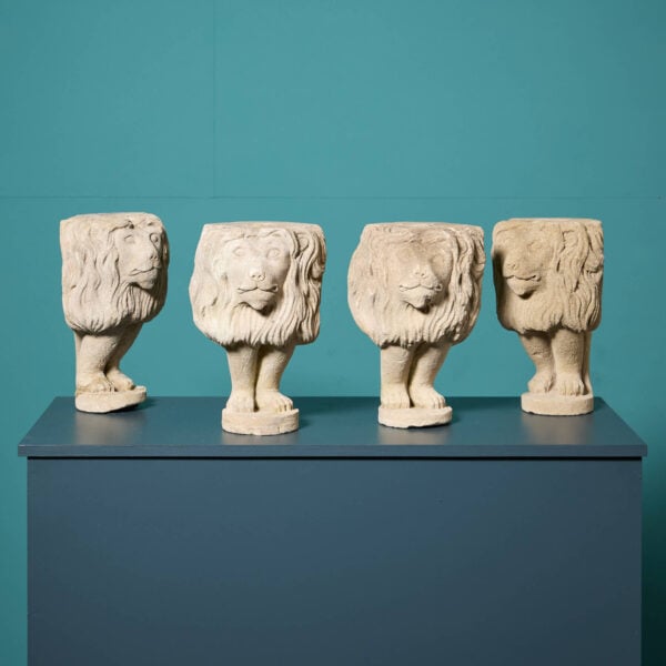 Set of Four Hand Carved Cotswold Limestone Lions