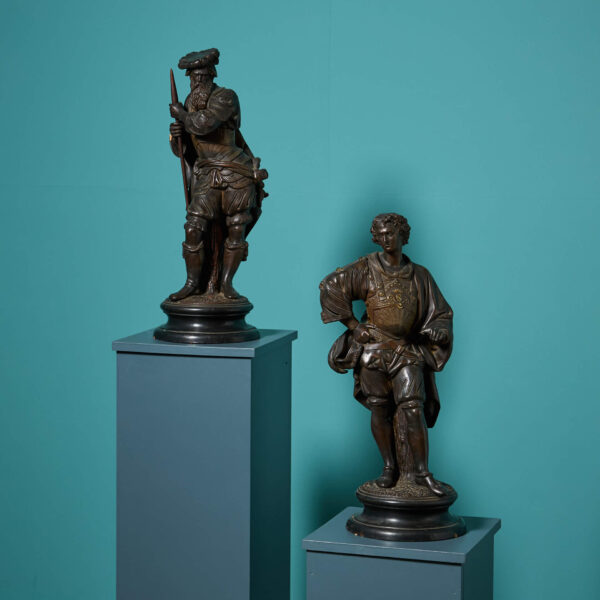 Pair of 19th Century French Bronzed Terracotta Renaissance Style Figures