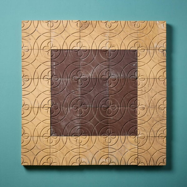 Set of 9 Cream & Brown Tiles With Circular Floral Design