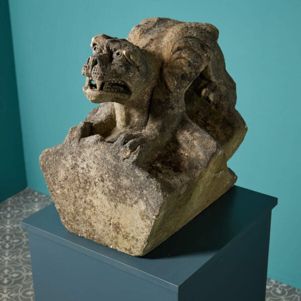 Antique Medieval Style Cotswold Limestone Winged Beast Statue