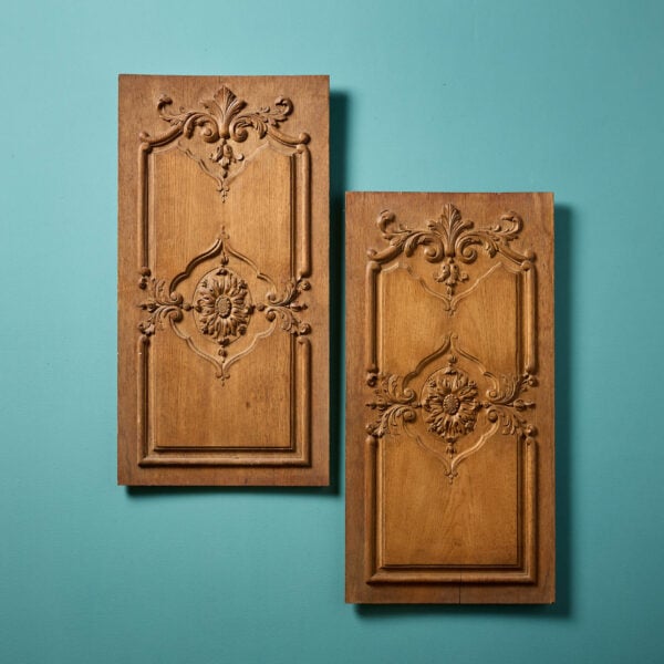Pair of Reclaimed French Oak Hand Carved Panels