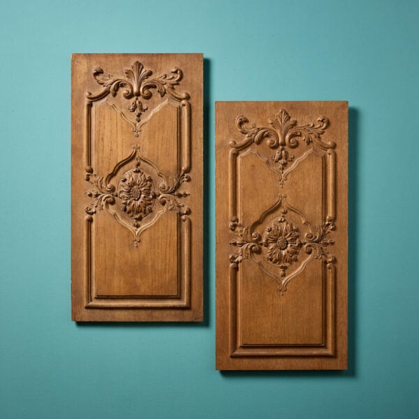 Pair Of Reclaimed French Oak Hand Carved Panels