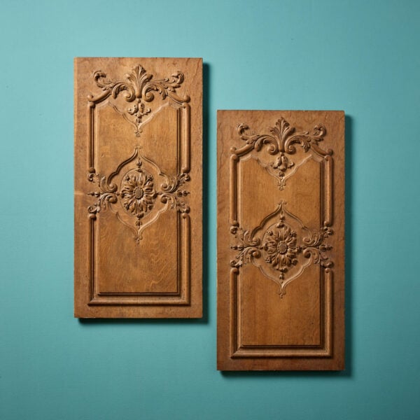 Pair Of Reclaimed French Oak Hand Carved Panels