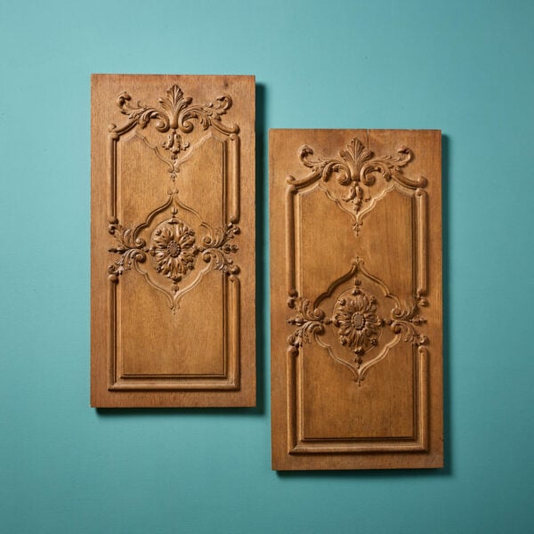 Pair Of Reclaimed of French Oak Hand Carved Panels