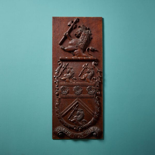 19th Century Heraldic Oak Lion Carved Panel