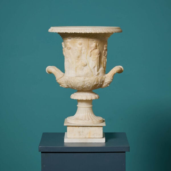 Antique Handcarved Neoclassical Style Alabaster Urn