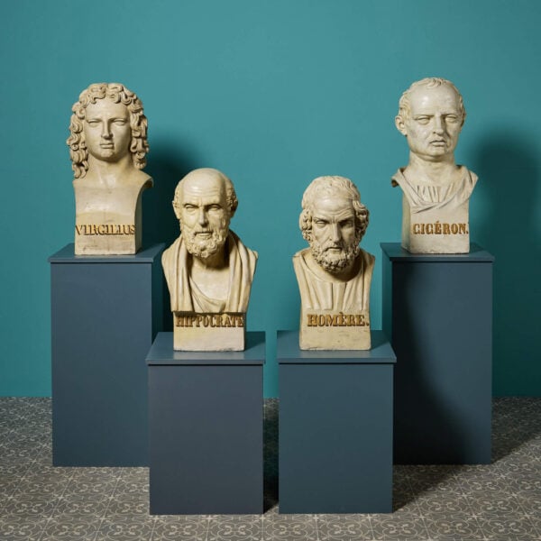 Rare Set of Large 19th Century Neoclassical Library Busts: Virgil, Hippocrates, Homer & Cicero