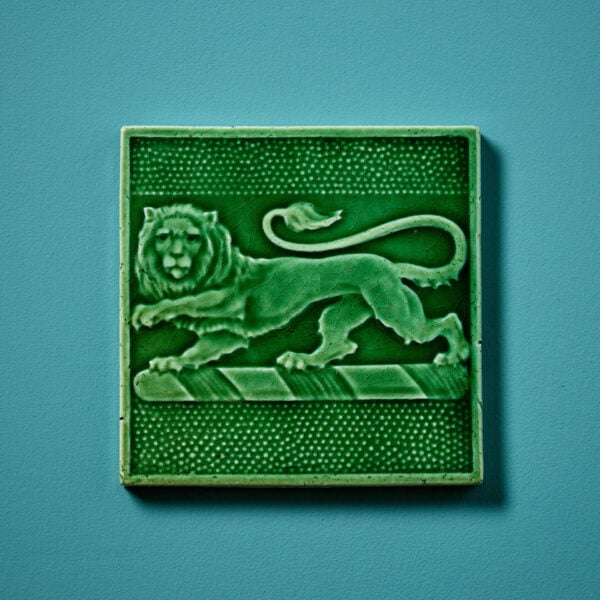 Antique English Green Glazed Lion Tile Attr. Maw & Co