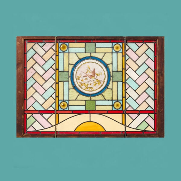 Reclaimed Stained Glass Window with Bird & Flowers