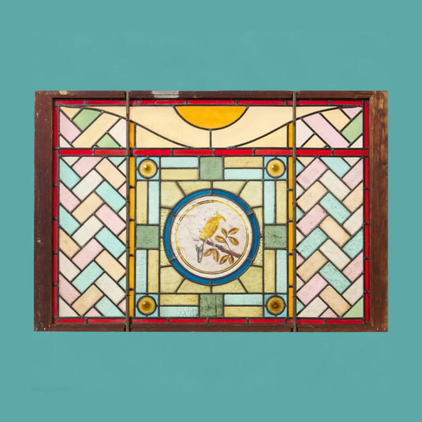 Reclaimed Stained Glass Window with Bird