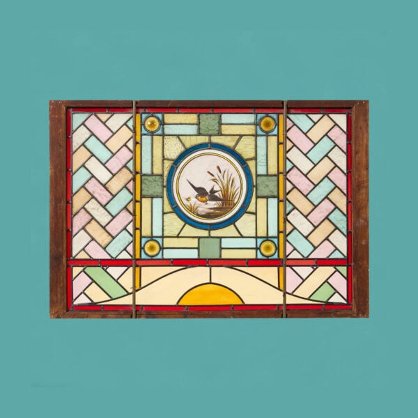 Reclaimed Stained Glass Window with Bird Chasing Butterfly