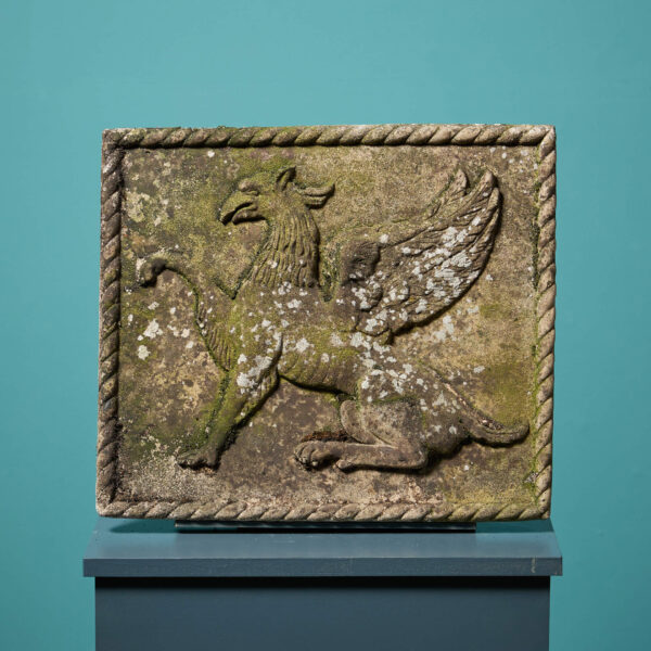 Weathered English Composition Stone Plaque with Griffin