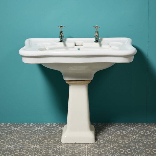 Large Antique Enamel Stoneware Serpentine Pedestal Sink