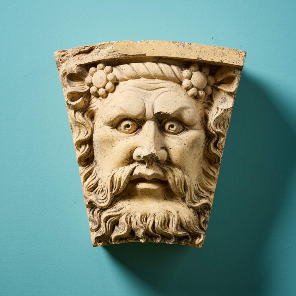 19th Century Neoclassical Mask Buff Terracotta Keystone