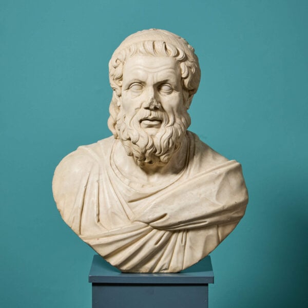 Handcarved 18th Century Italian White Statuary Marble Bust of Homer