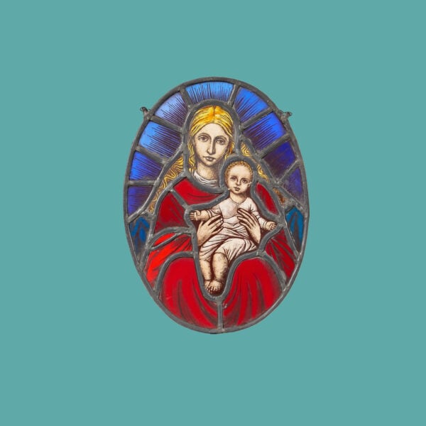 Antique Madonna & Child Stained Glass Roundel