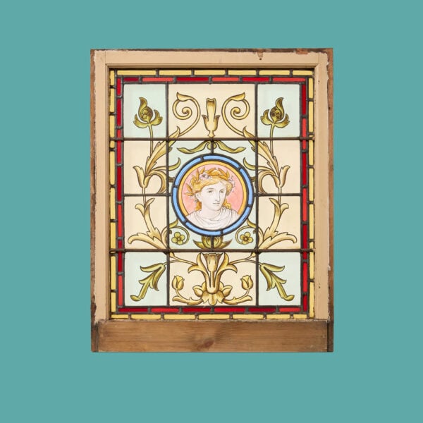 Reclaimed Stained Glass Window With Four Seasons Roundel