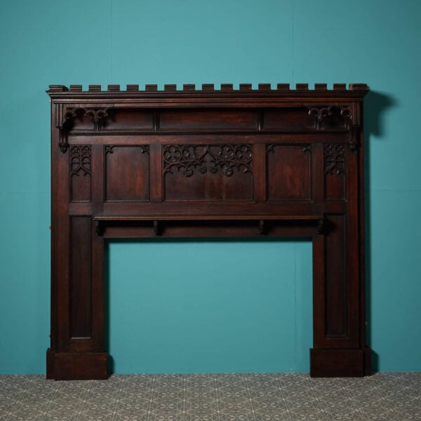 Large Victorian Gothic Style English Oak Fire Surround
