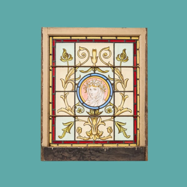 Reclaimed Stained Glass Window with Hooded Maiden Roundel
