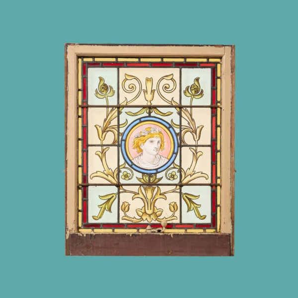 Reclaimed Stained Glass Window With Four Seasons Roundel