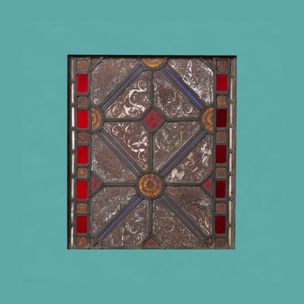 19th Century English Medieval Style Stained Glass Panel With Floral Designs