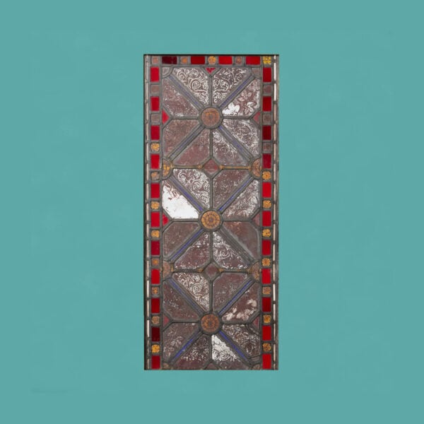 English Medieval Style Stained Glass Panel With Floral Designs