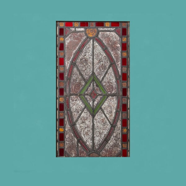 19th Century Stained Glass Panel With Geometric & Floral Designs