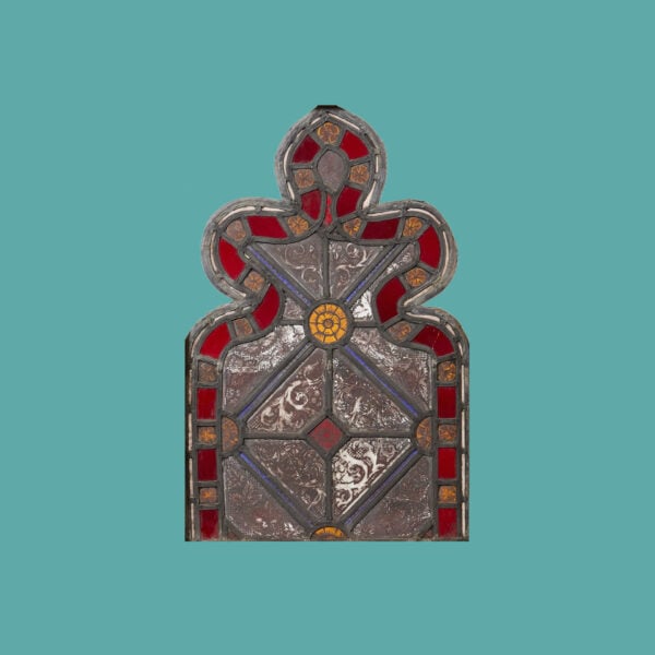 19th Century English Medieval Style Stained Glass Trefoil Panel