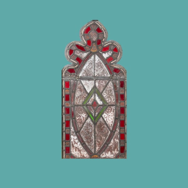 19th Century English Medieval Style Stained Glass Trefoil Panel