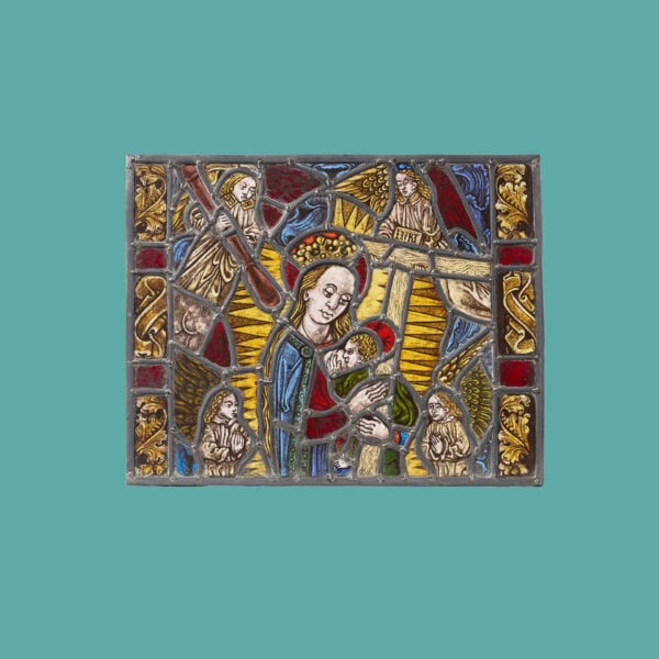 Medieval Style Stained Glass Panel Depicting Virgin Mary And Infant Jesus