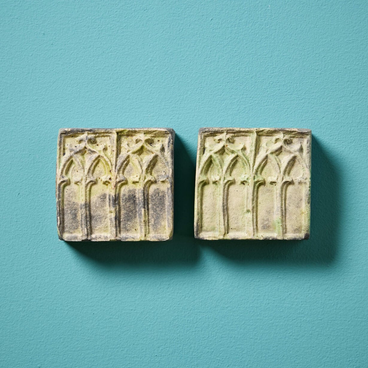 Pair of 19th Century Gothic Medieval Tracery Tiles