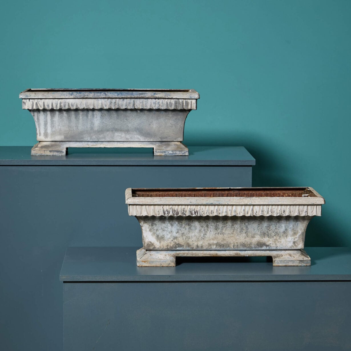 Pair of Antique French Cast Iron & Zinc Trough Planters