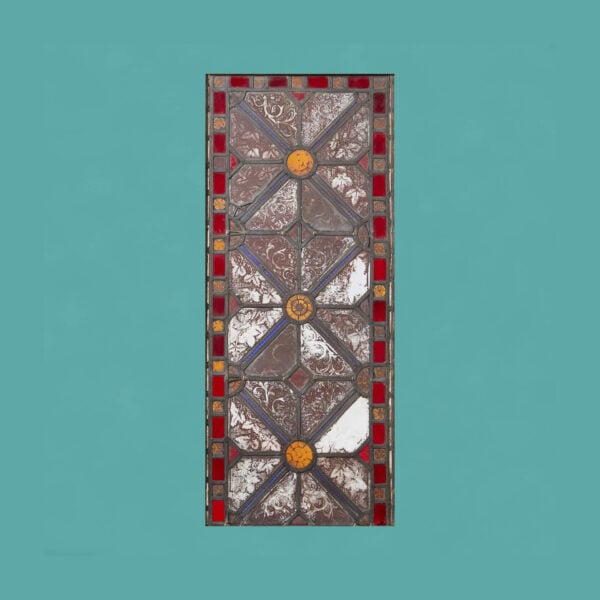 English Medieval Style Stained Glass Panel With Floral Designs